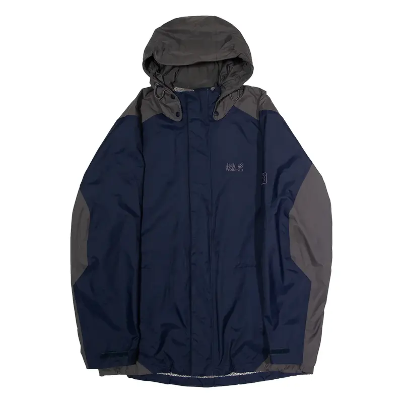JACK WOLFSKIN Mens Rain Coat Blue Hooded Colourblock L