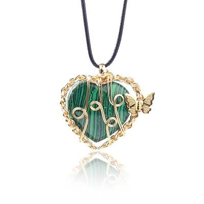 Synthetic Malachite Metal Wire Wrapped Heart Pendants
