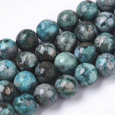 Assembled Synthetic Imperial Jasper and Natural Pyrite Beads Strands