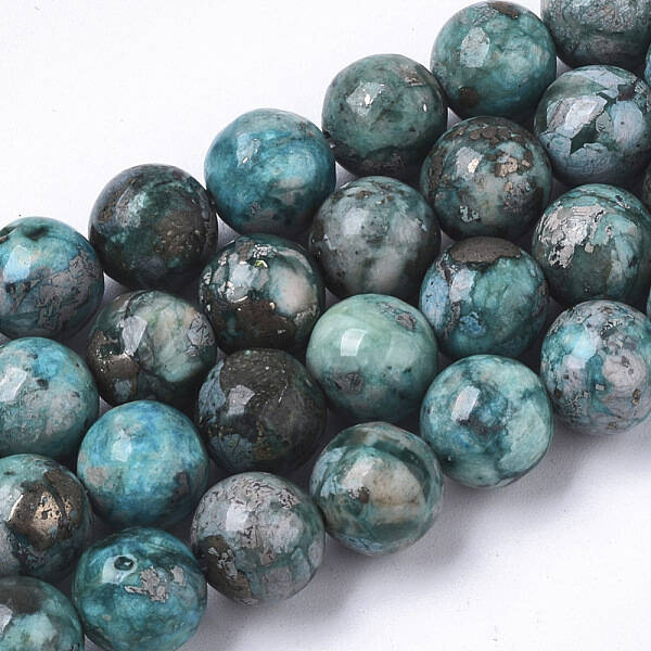 Assembled Synthetic Imperial Jasper and Natural Pyrite Beads Strands