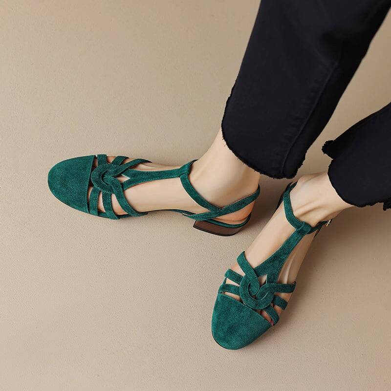 CHIKO Keshawna Round Toe Block Heels T-Strap Shoes