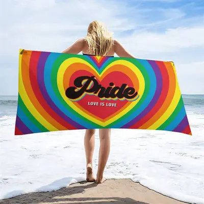 Rainbow Heart Love Is Love Pride Month Beach Towel - Aperturee