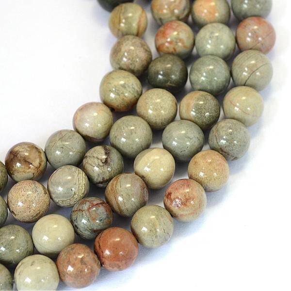 Natural Silver Leaf Jasper Round Bead Strands