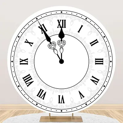 White Black Laeacco Clock Round Birthday Backdrop