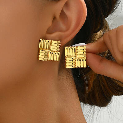 Geometric Spiral Square Earrings for Women