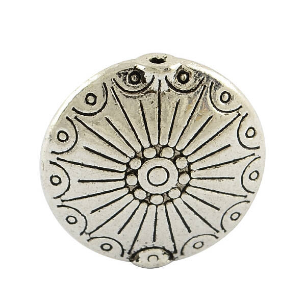Tibetan Style Alloy Flat Round Carved Wheel Beads