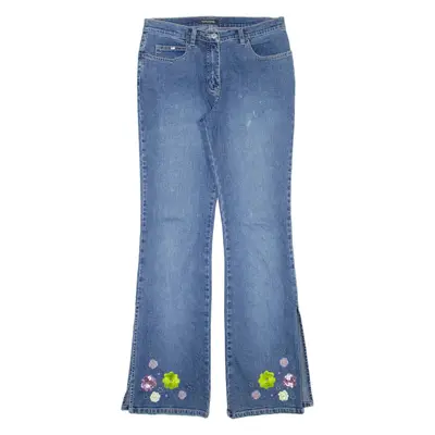 PETER GOLDING Floral Embroidery Womens Jeans Blue Regular Bootcut W30 L33