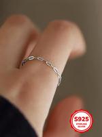 S925 Sterling Silver Simple Chain Ring, Fashion Accessories for Women & Girls, Trendy All-match & Exquisite Jewelry for Birth...