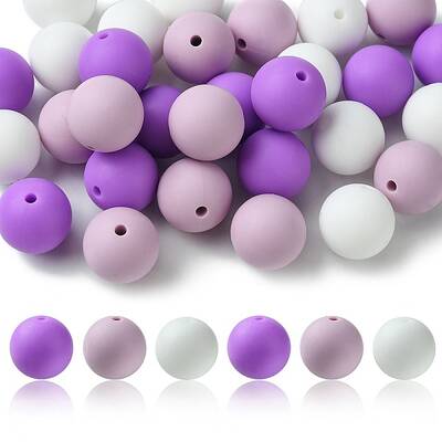 30Pcs 3 Colors Silicone Beads Round Rubber Bead 15MM Loose Spacer Beads for DIY Supplies Jewelry Keychain Making