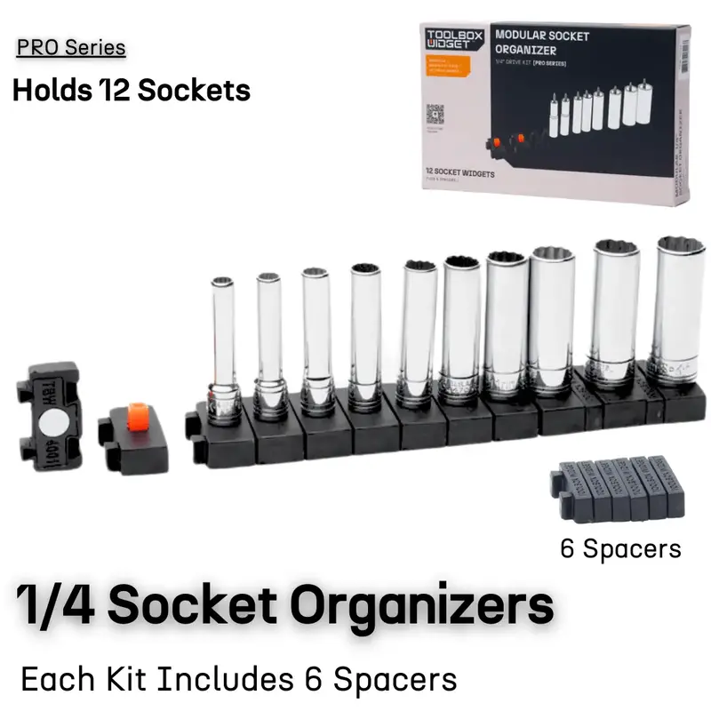 ToolBox Widget Pro 1/4 Modular Socket Organizers - 12 Units with Magnets and Orange Stem for Tool Inventory Management wren...