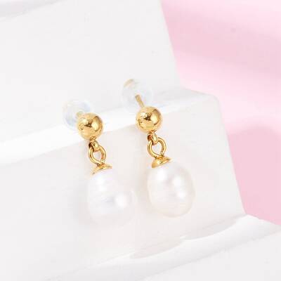 304 Stainless Steel Natural Freshwater Pearl Dangle Stud Earrings