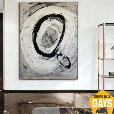 Original Abstract Black And White Painting on Canvas Modern Textured Artwork Hand Painted Art Minimalist Art | MARKED 45.27&q...