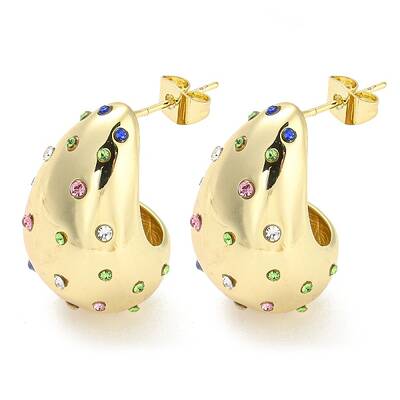 Real 18K Gold Plated Brass Micro Pave Cubic Zirconia Stud Earrings