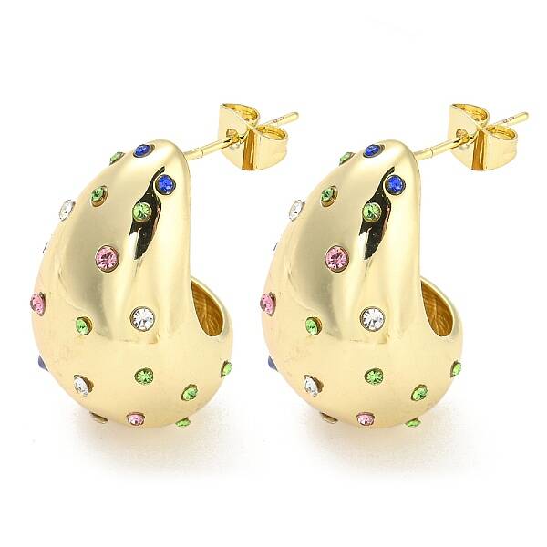 Real 18K Gold Plated Brass Micro Pave Cubic Zirconia Stud Earrings