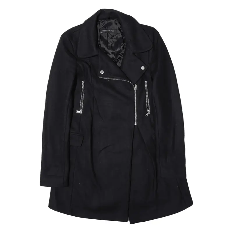 ZARA Overcoat Jacket Black Wool Womens XS