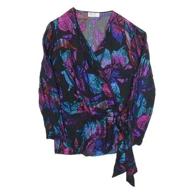 FINK MODELL Womens Wrap Blouse Black V-Neck Long Sleeve Crazy Pattern UK 14