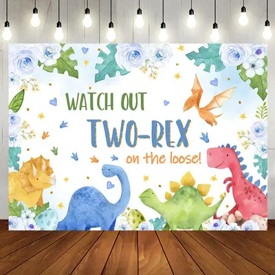 Dinosaur Floral Eggs Heart 2nd Birthday Backdrop - Aperturee