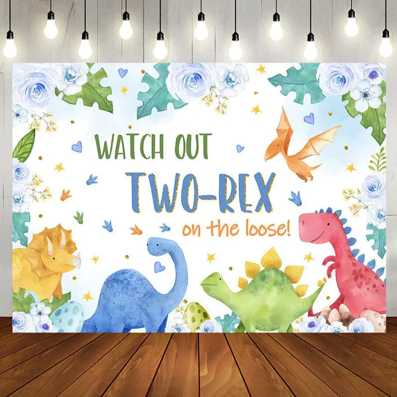 Dinosaur Floral Eggs Heart 2nd Birthday Backdrop - Aperturee