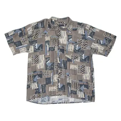 NICK TAYLOR SPORTSWEAR Mens Shirt Brown Viscose Crazy Pattern XL
