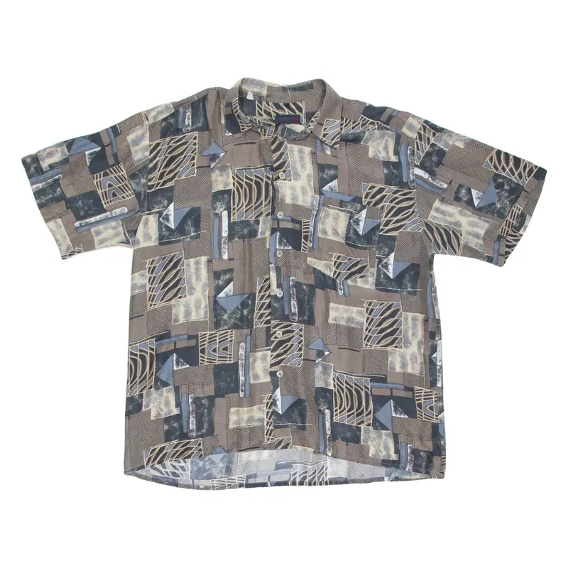 NICK TAYLOR SPORTSWEAR Mens Shirt Brown Viscose Crazy Pattern XL