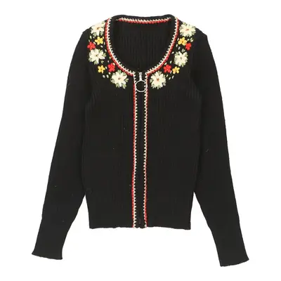 Unbranded Embroidered Zip Up - Small Black Cotton Blend