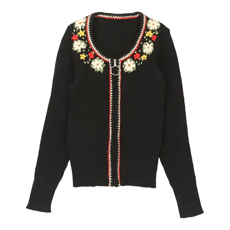 Unbranded Embroidered Zip Up - Small Black Cotton Blend