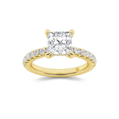 Embers Half Coverage Hidden Halo Princess Cut Lab Grown Diamond Engagement Ring | 14K Yellow Gold 2 3/4 CT. TW.