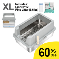 XL Stainless Steel Sifting Cat Litter Box for Pine Pellets, Dual Layer with Liners & Scoop, Extra Large Metal Sifting Litter ...
