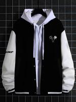 Men's Colorblock Button Front Baseball Jacket, Casual Regular Fit Long Sleeve Outerwear for Fall & Winter, Streetwear, Jacket...