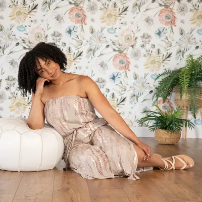 Saree Inspired Strapless Jumpsuit - Turquoise - M