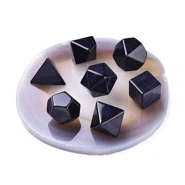 No Hole/Undrilled Synthetic Blue Goldstone Beads Home Display Decorations with Natural Agate Bases