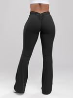 Women's Solid Ruched High Waist Sports Leggings, Casual Comfy Breathable Flare Leg Trousers for Yoga Gym Running,  Flared Yog...