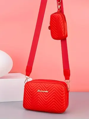 Women's Fashionable Chevron Quilted Crossbody Bag & Coin Purse, Crossbody Bag Women, Casual Versatile Shoulder Bag & Coin Pu...