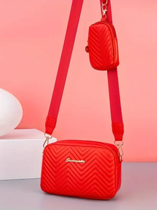 Women's Fashionable Chevron Quilted Crossbody Bag & Coin Purse,  Crossbody Bag Women, Casual Versatile Shoulder Bag & Coin Pu...