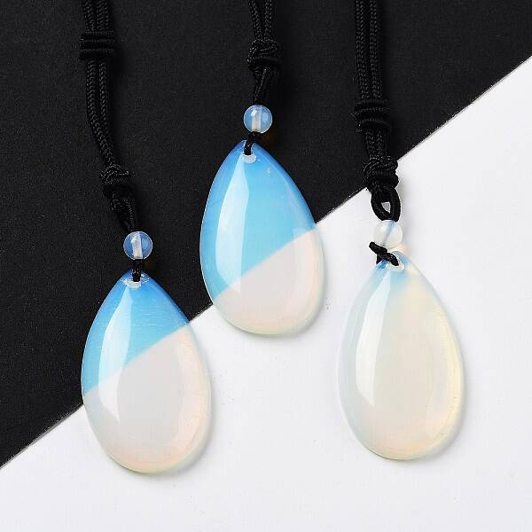 Synthetic Opalite Pendant Necklace with Nylon Cord for Women