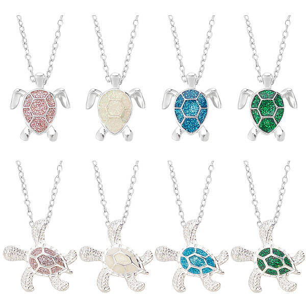 8Pcs 8 Styles Sparkling Resin Tortoise Pendant Necklaces Set