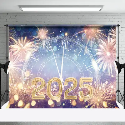 Aperturee Dazzling Sparks 2025 Clock Bokeh New Year Backdrop - Aperturee