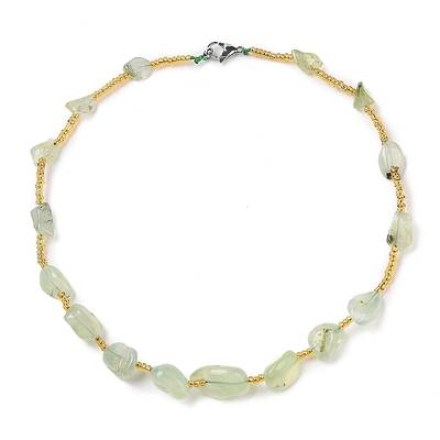 Natural Prehnite Nuggets Beaded Necklaces