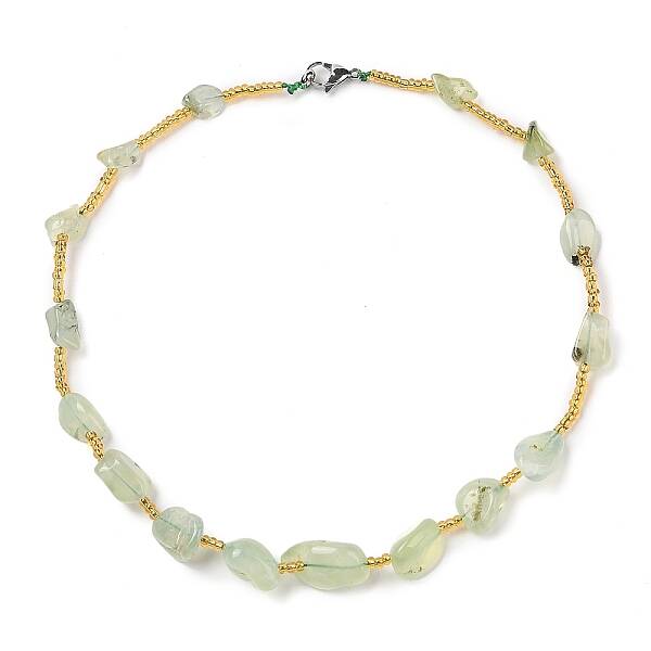 Natural Prehnite Nuggets Beaded Necklaces