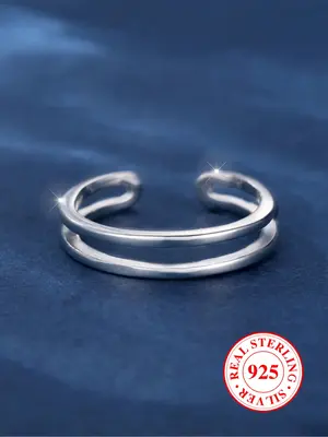 S925 Sterling Silver Hollow Out Double Layer Cuff Ring, Fashionable Toe Ring for Women & Girls, Trendy All-match & Exquisite ...