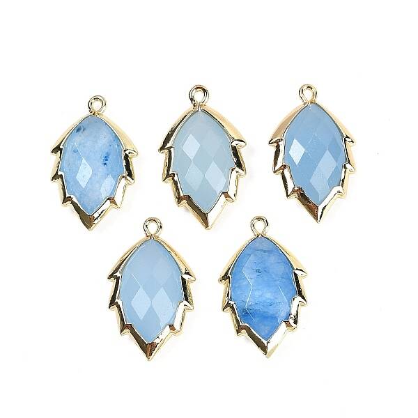 Dyed Natural Jade Faceted Leaf Pendants