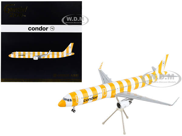 Airbus A321 Commercial Aircraft Condor Airlines White and Orange Striped Gemini 200 Series 1/200 Diecast Model Airpla...