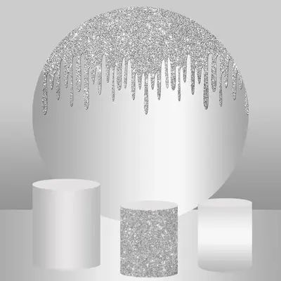 Aperturee Simple Silver Glitter Round Happy Birthday Backdrop | Circle Background For Party | Round Party Backdrop | Circular...
