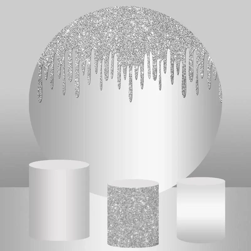 Aperturee Simple Silver Glitter Round Happy Birthday Backdrop | Circle Background For Party | Round Party Backdrop | Circular...