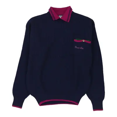 1980's Ocean Star Collared Jumper - Large Blue Virgin Wool
