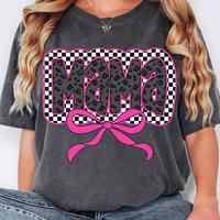 Glitter Pink Mama Coquette Bow T-shirt - Comfort Colors, Mama Checkered Shirt, Mama Varsity, Mother's Day, Cotton Fabric Soft...