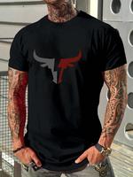 Men's Bull Print Round Neck Tee, Regular Fit Casual Streetwear Short Sleeve Graphic T-shirt, Men's Summer Clothes Tops for fo...