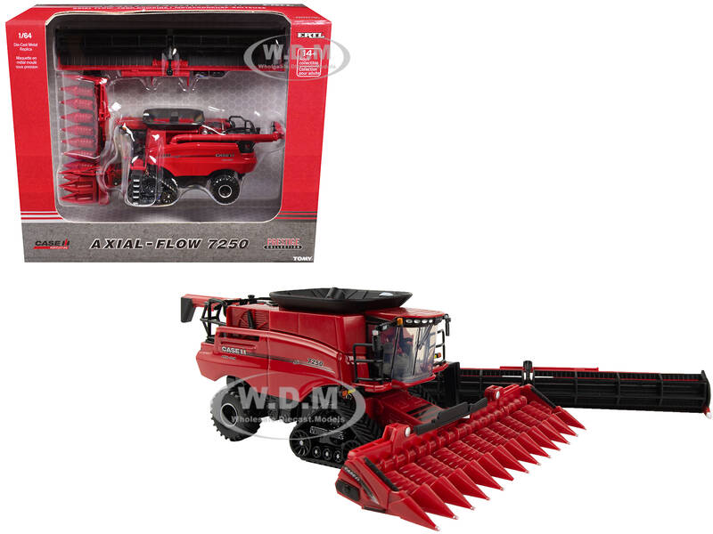 Case IH Axial-Flow 7250 Combine with 12-Row Corn Head and Draper Grain Head Red \