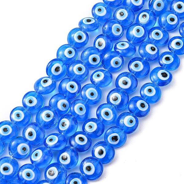 Flat Round Evil Eye Lampwork Bead Strands
