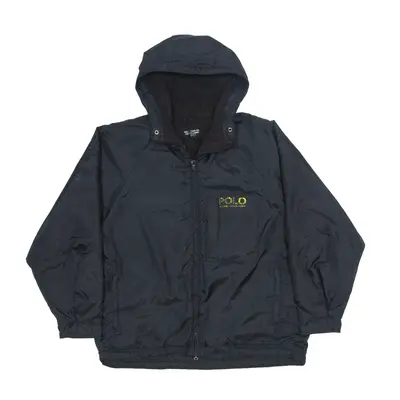 POLO RALPH LAUREN Fleece Lined Insulated Rain Jacket Black Nylon 90s Mens 2XL